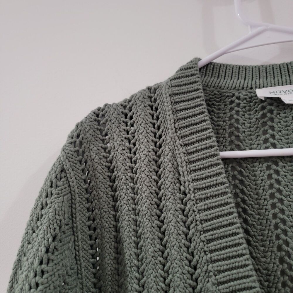 Womens Cardigan Sweater Size Small Forest Green Open Knit Heavy Boho Indie Fairy - Picture 3 of 8